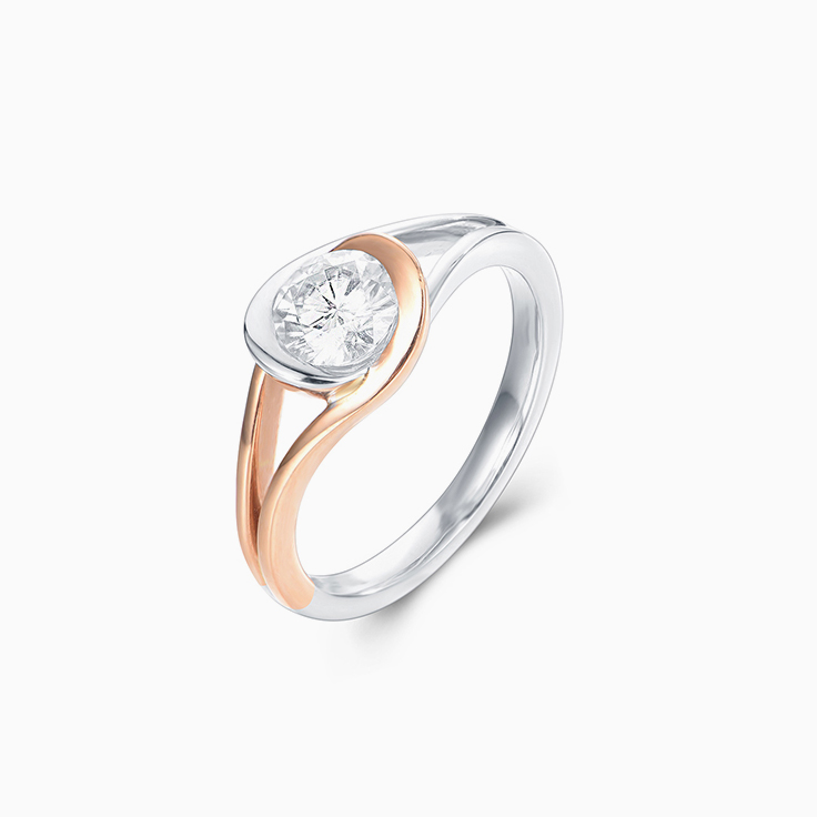 Two Tone Round Diamond Bezel set diamond Engagement Ring