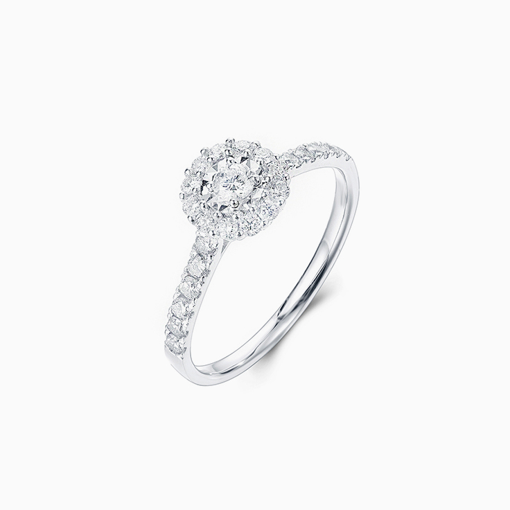 Round Diamond with a Halo Petite Engagement Ring