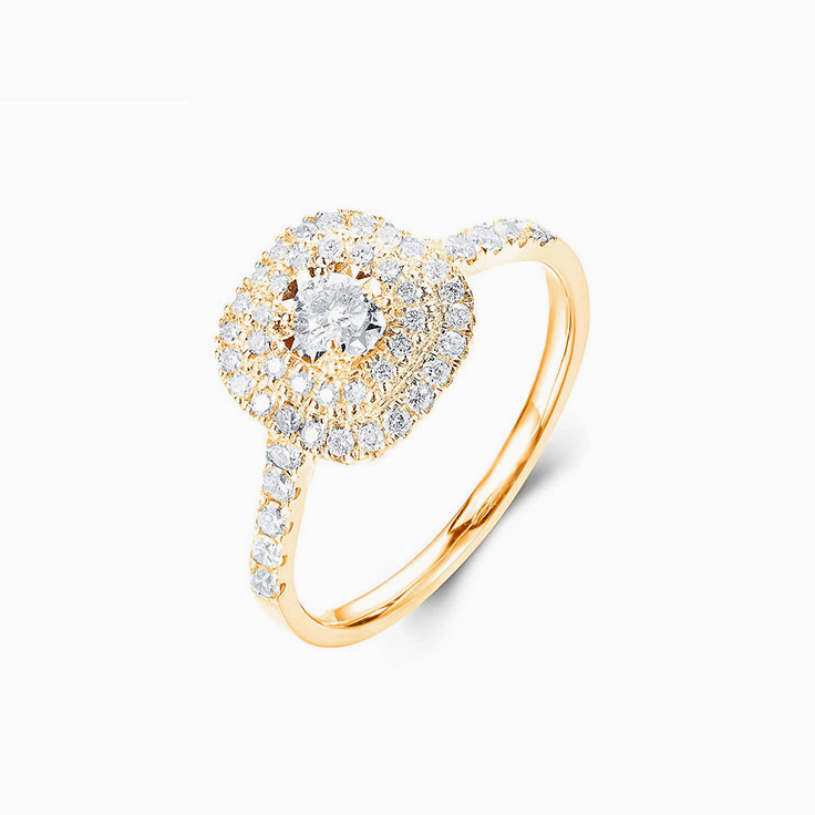 Round Brilliant cut with double cushion halo Engagement ring