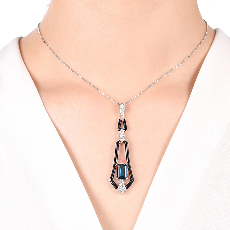 London Blue Topaz and Onyx Pendant
