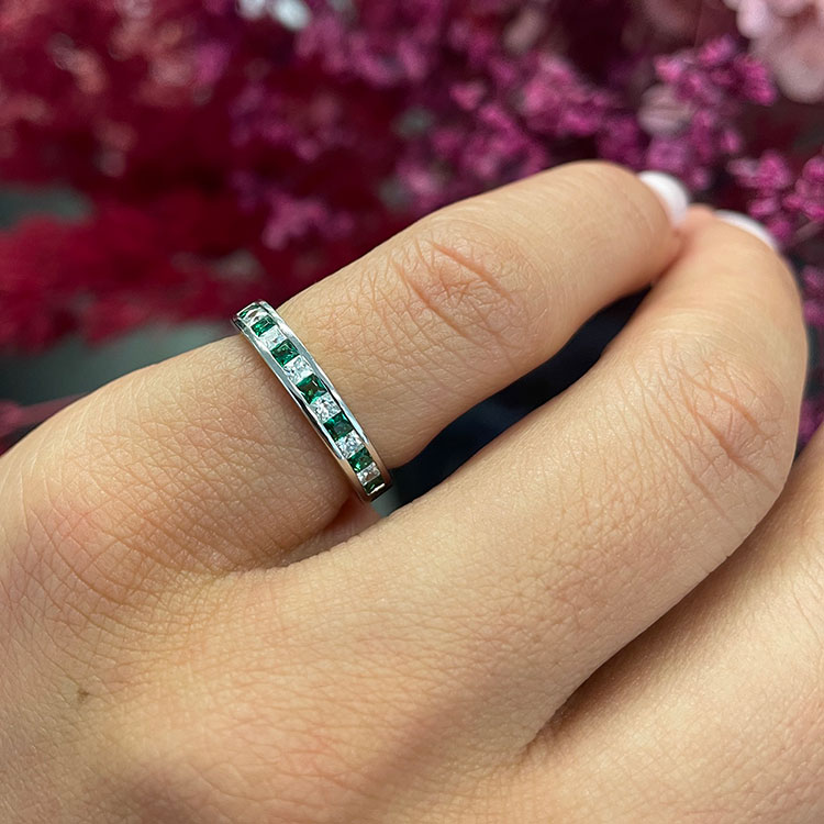 Green Emerald and Diamond Band