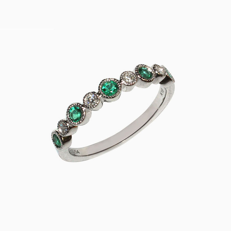Green Emerald and Diamond bezel set