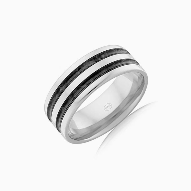 Black enamel Mens wedding ring j4357