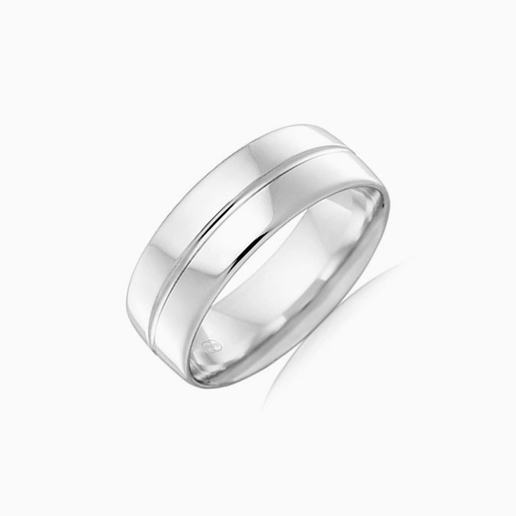 Polished centre grooved mens ring B2871