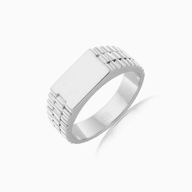 Curved Patterned Mens Signet Ring
