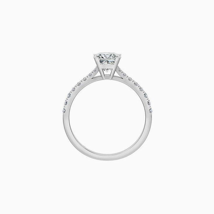 Princess cut diamond engagement ring on a diamond band