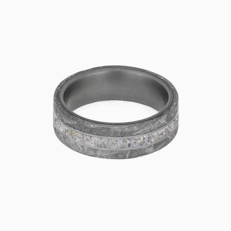 Mens White Stardust Meteorite Band in Titanium