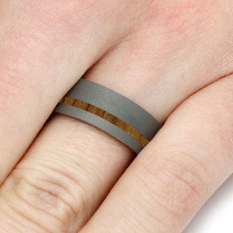 Oak Wood Ring With Sandblasted Titanium
