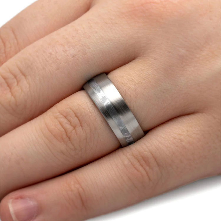 Brushed Titanium Mens Meteorite Wedding Ring