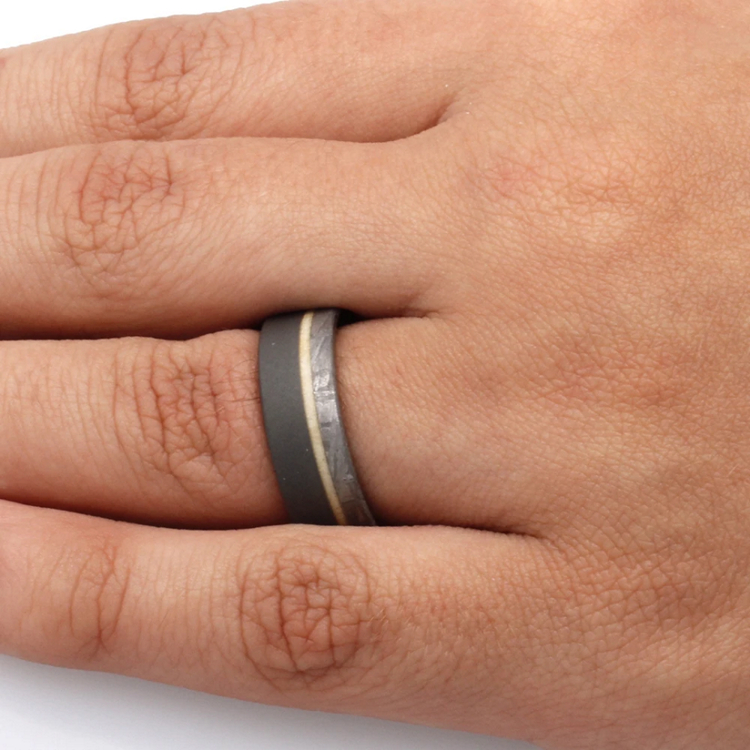 Meteorite And Wood Mens Wedding Ring in Titanium