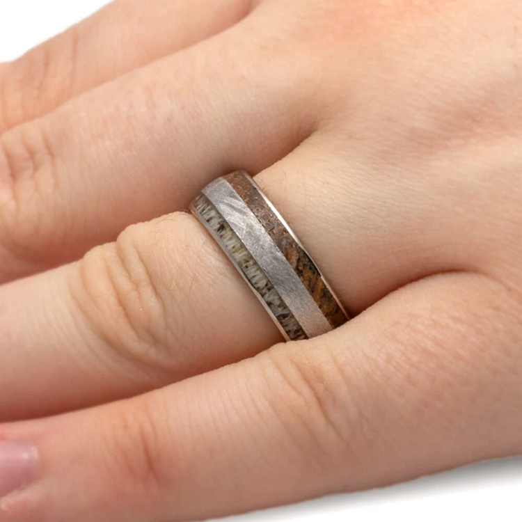 Mens Ring With Dinosaur Bone And Meteorite