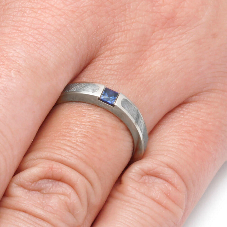 Blue Sapphire And Engagement Band With Meteorite