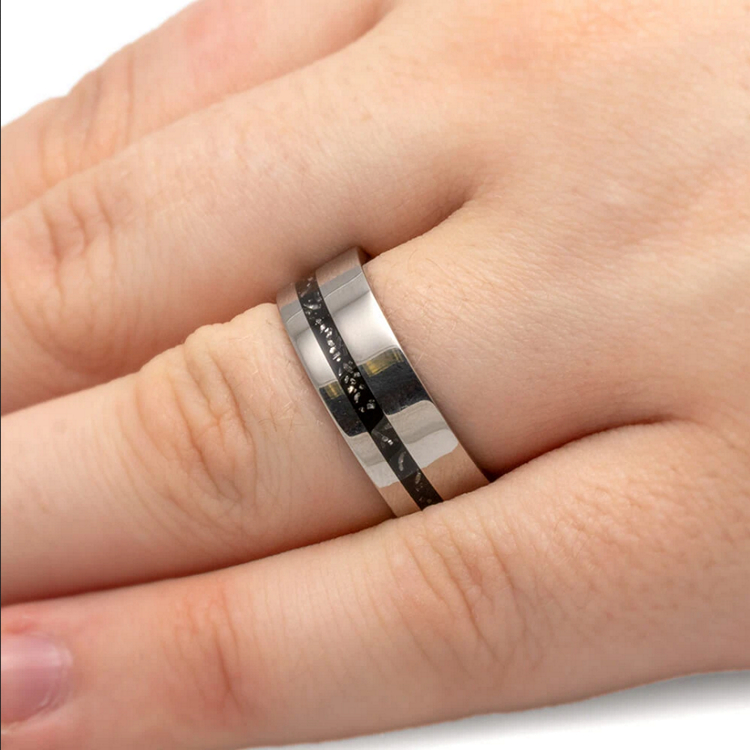 Mens Black Stardust band with Meteorite