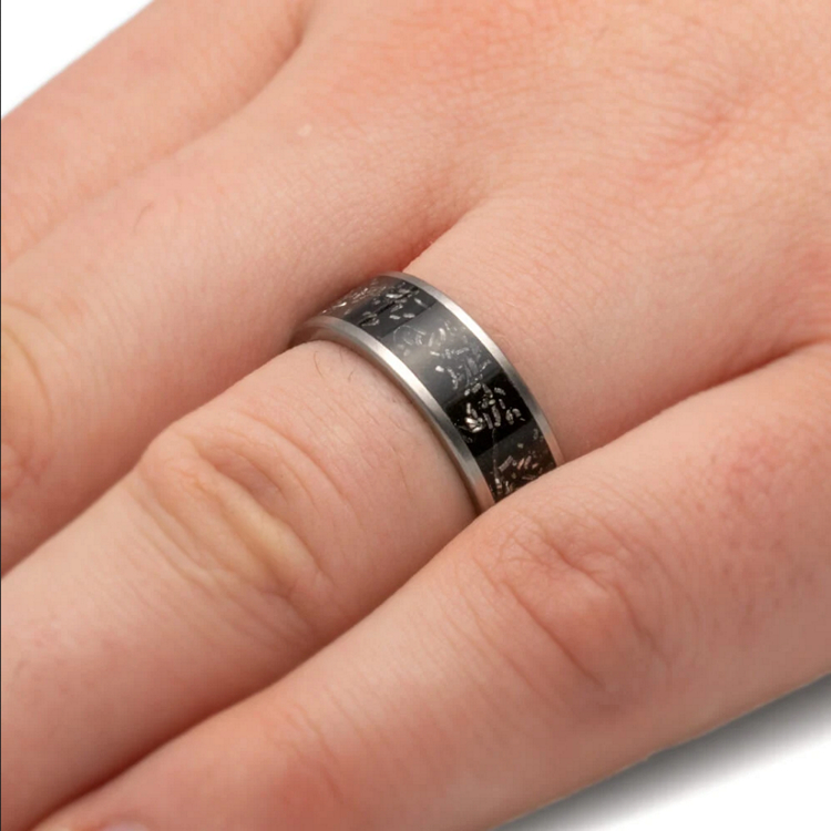 Mens Black Stardust Meteorite Ring