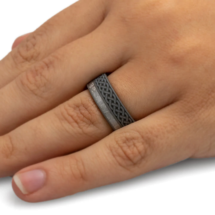 Celtic Mens Wedding Ring with Mokume Sleeve