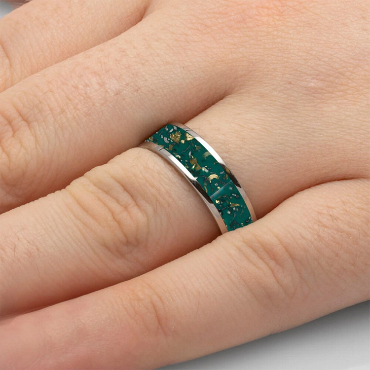 Mens Titanium Wedding Band With Green Stardust