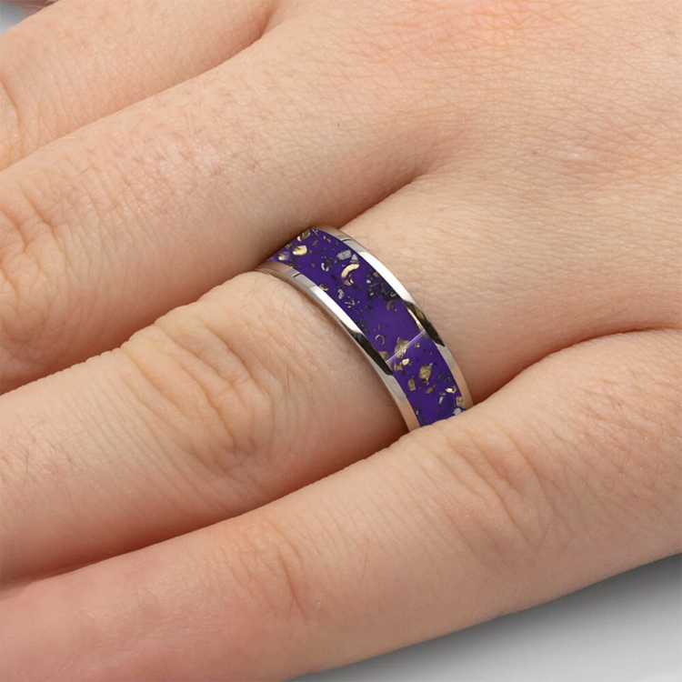 Mens Titanium Wedding Band With Purple Stardust