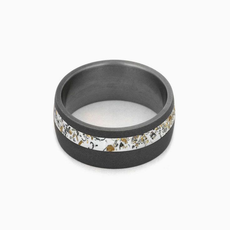 Mens White Stardust Wedding Band With  Sandblasted Titanium