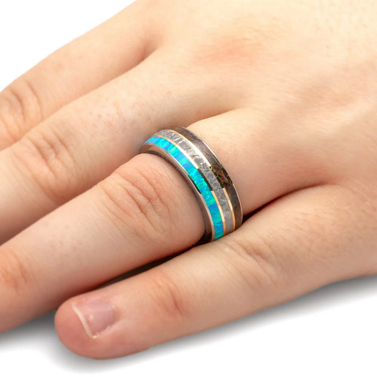 Meteorite Band With Mokume And Gold Pinstripes