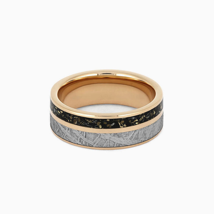 Gibeon Meteorite Wedding Ring with Black Stardust