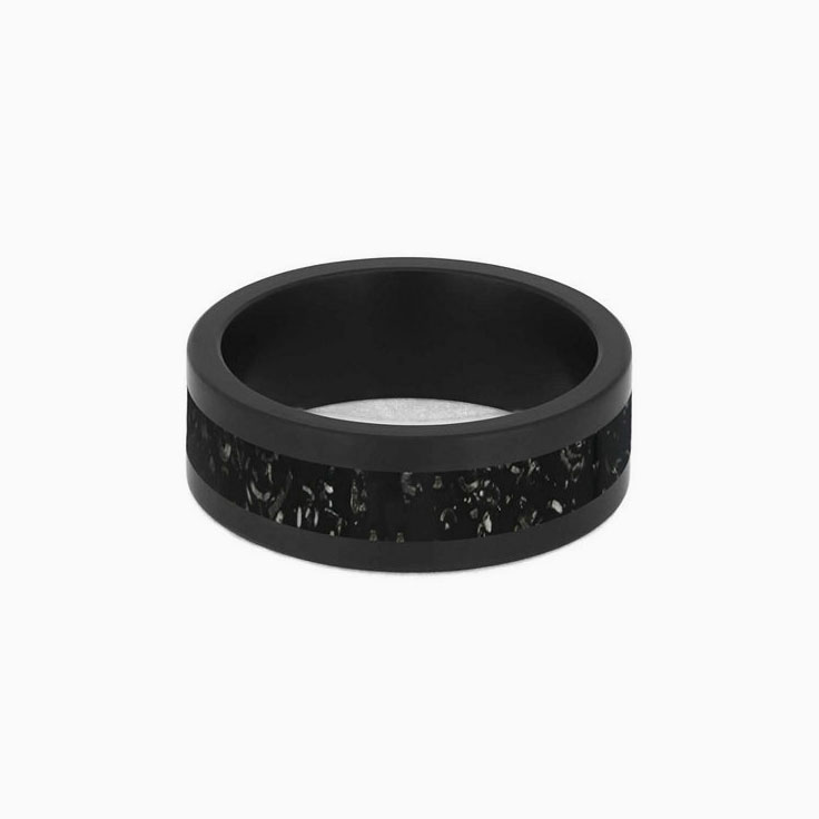 Mens Zirconium Wedding Band With Black Stardust