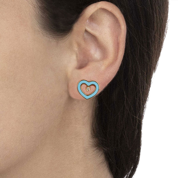 Turquoise And Diamond Heart Earrings