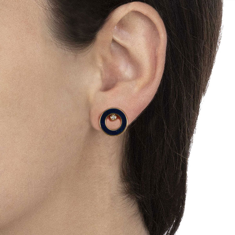 Blue Lapis Lazuli and Diamond Gold Stud