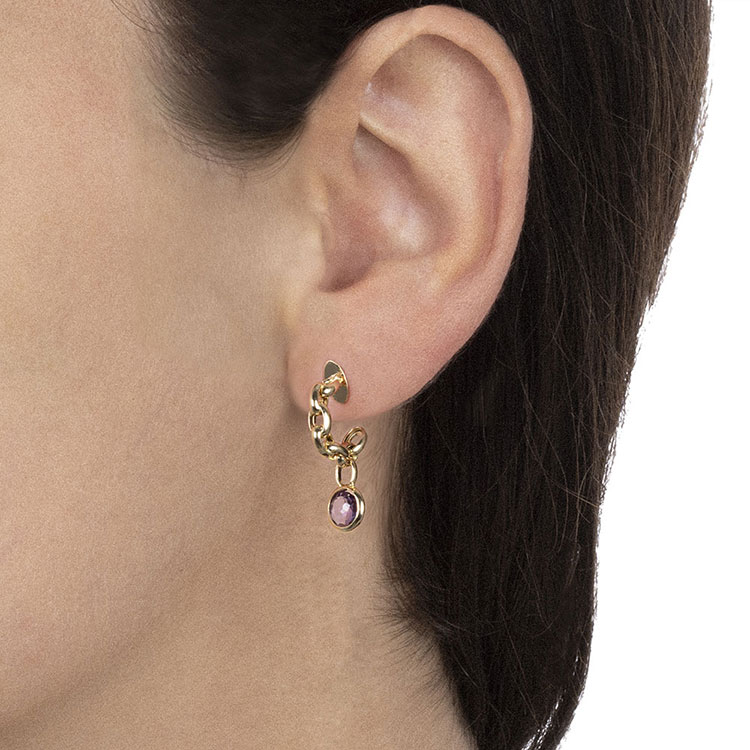 Moon Circle Earring With Purple Amethyst