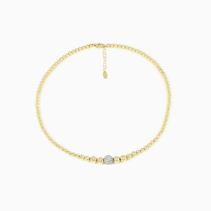 Yellow Gold Sphere Necklace With White Diamonds