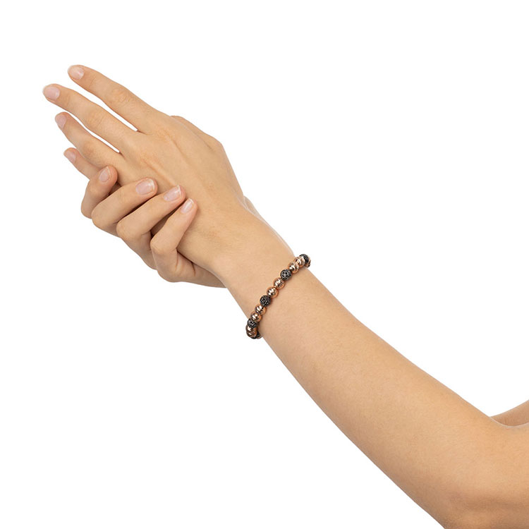 Black Diamond And Rose Gold Beads Bracelet