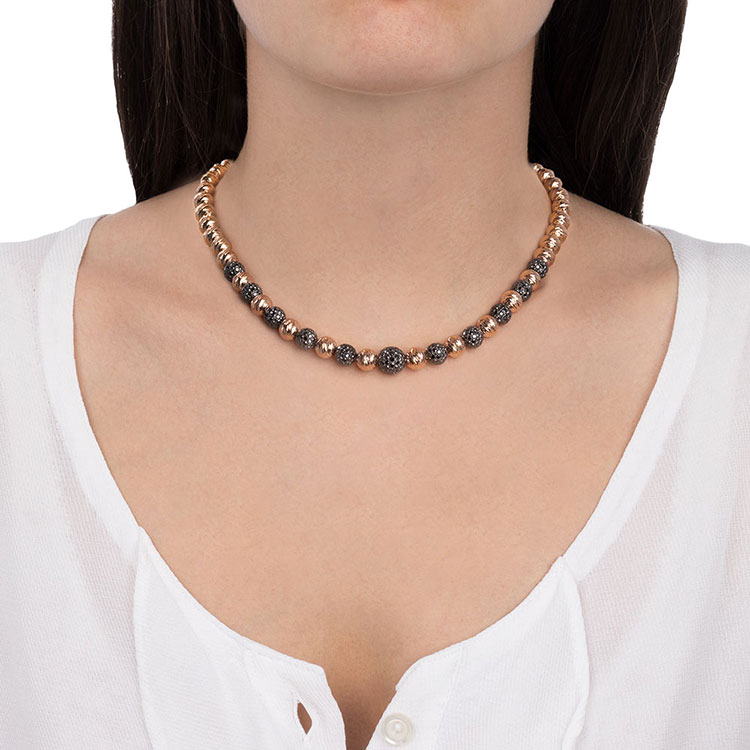 Black Diamond And Rose Gold Graduated Sphere Necklace